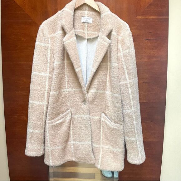 Z Supply Anna Eyelash Plaid Blazer L - Picture 6 of 8